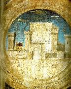 Piero della Francesca detail of the castle from st sigismund and sigismondo oil on canvas